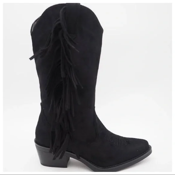 ✨LAST ONE!Paris France! Absolutely Fabulous Black Cowboy western Fringe Boots - Picture 6 of 8